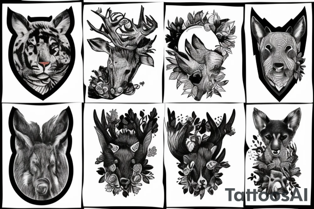 Arm with animals, forest, mountains tattoo idea