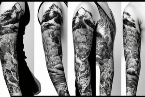 Sleeve with animals, forest, mountains tattoo idea