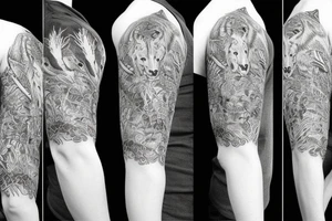 Sleeve with animals, forest, mountains tattoo idea
