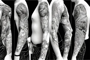 Sleeve with animals, forest, mountains tattoo idea