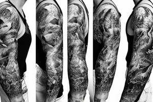 Sleeve with animals, forest, mountains tattoo idea