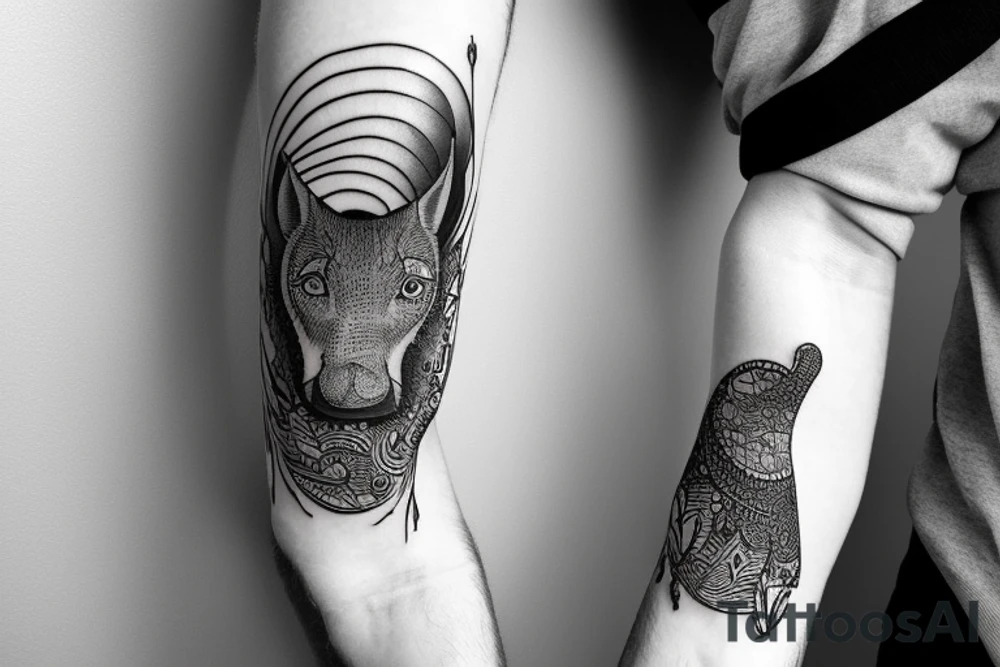 Sleeve with animals, forest, mountains tattoo idea