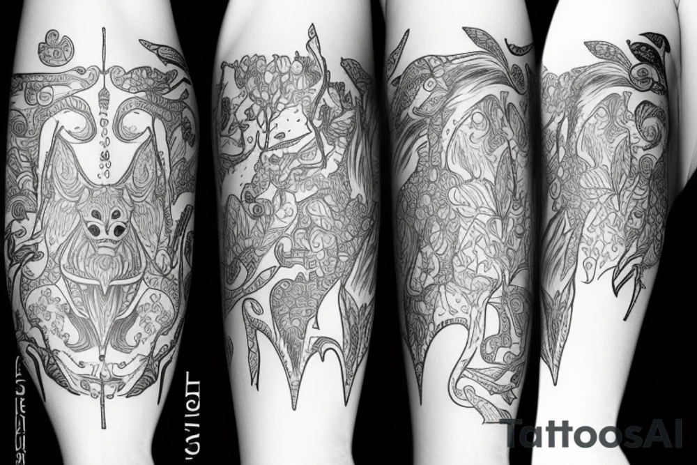 Sleeve with animals, forest, mountains tattoo idea