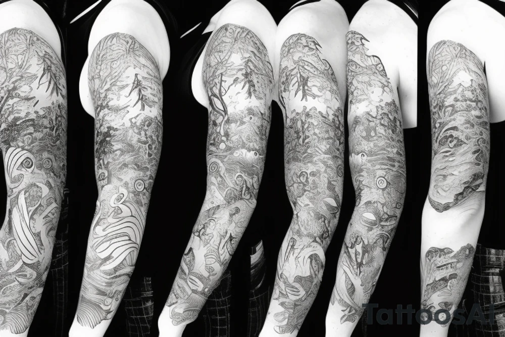Sleeve with animals, forest, mountains tattoo idea