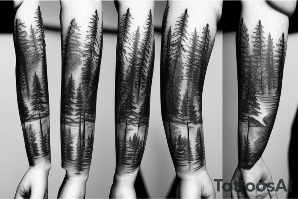 Sleeve with animals, forest, mountains tattoo idea