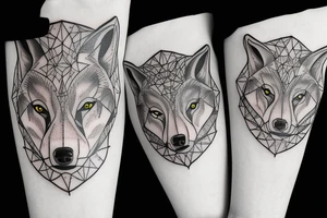A Gaia figure with two wolves tattoo idea