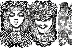 Goddess  of love to serve others with other spiritual symbols, peace live and growth to renewed life tattoo idea