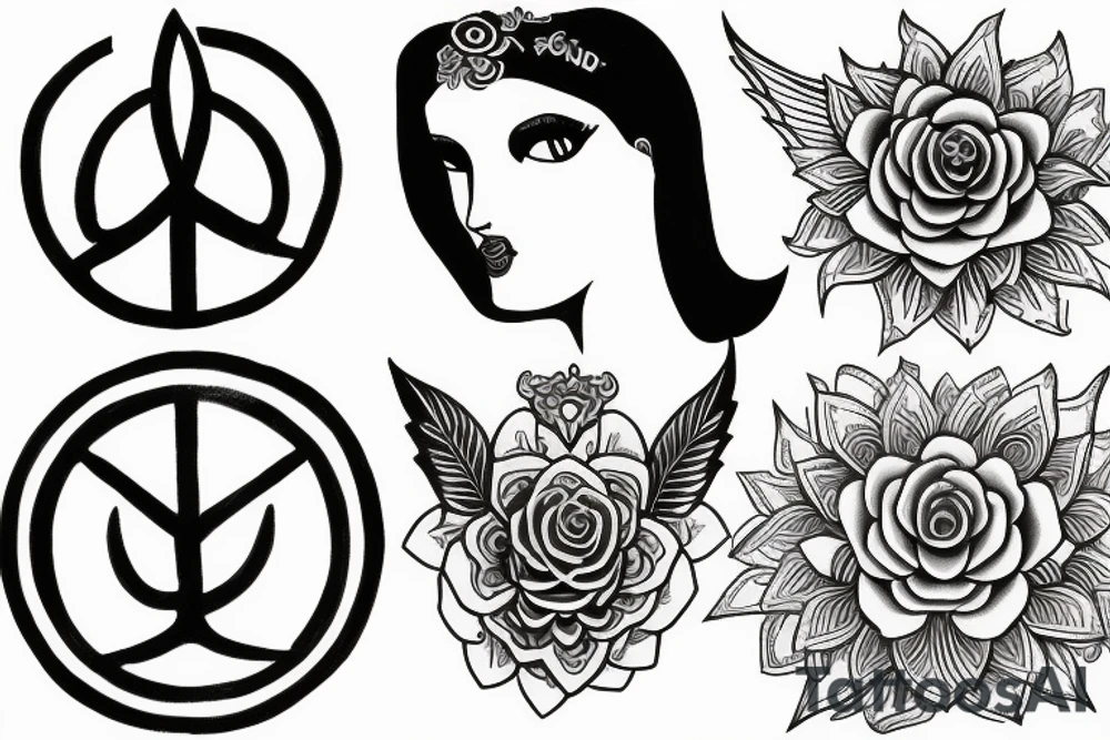 Goddess of love to serve others with other spiritual symbols, peace live and growth to renewed life tattoo idea