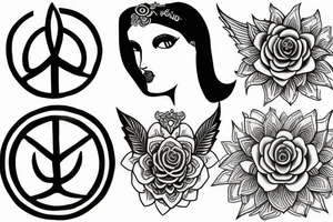 Goddess  of love to serve others with other spiritual symbols, peace live and growth to renewed life tattoo idea