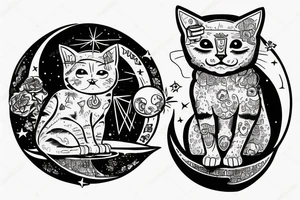 Wide Eyed Kitten sitting on the Moon, thw Moon is made out of  cage tattoo idea