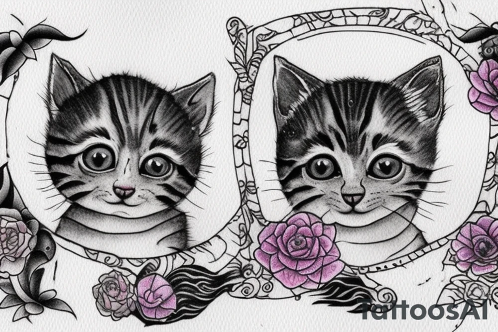 Full scaled, Highly detailed, Wide Eyed Kitten sitting on the Moon, thw Moon is made out of  cage tattoo idea