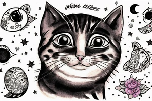 Highly detailed, Wide Eyed Kitten sitting on the Moon, thw Moon is made out of  cage tattoo idea
