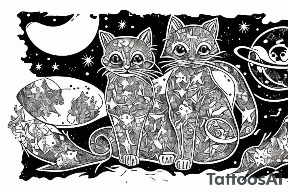 Highly detailed, Wide Eyed Kitten sitting on the Moon, Moon is made out of  cage tattoo idea