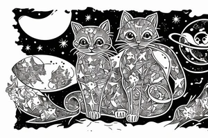 Highly detailed, Wide Eyed Kitten sitting on the Moon, Moon is made out of  cage tattoo idea