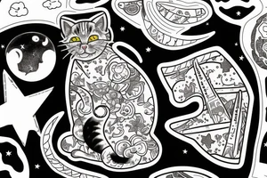 Highly detailed, Wide Eyed Kitten sitting on the Moon, Moon is made out of  cage tattoo idea