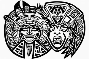 Aztec warrior wearing a jaguar headdress screaming holding a shield and spear tattoo idea