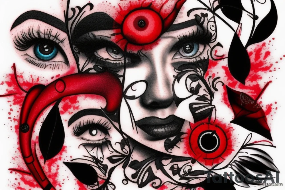 A leaking eye in black and red light tattoo idea