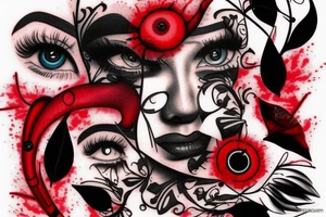 A leaking eye in black and red light tattoo idea