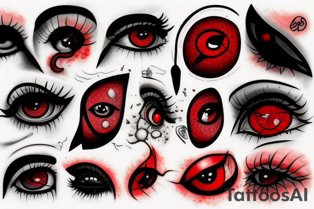 A leaking eye in black and red light tattoo idea