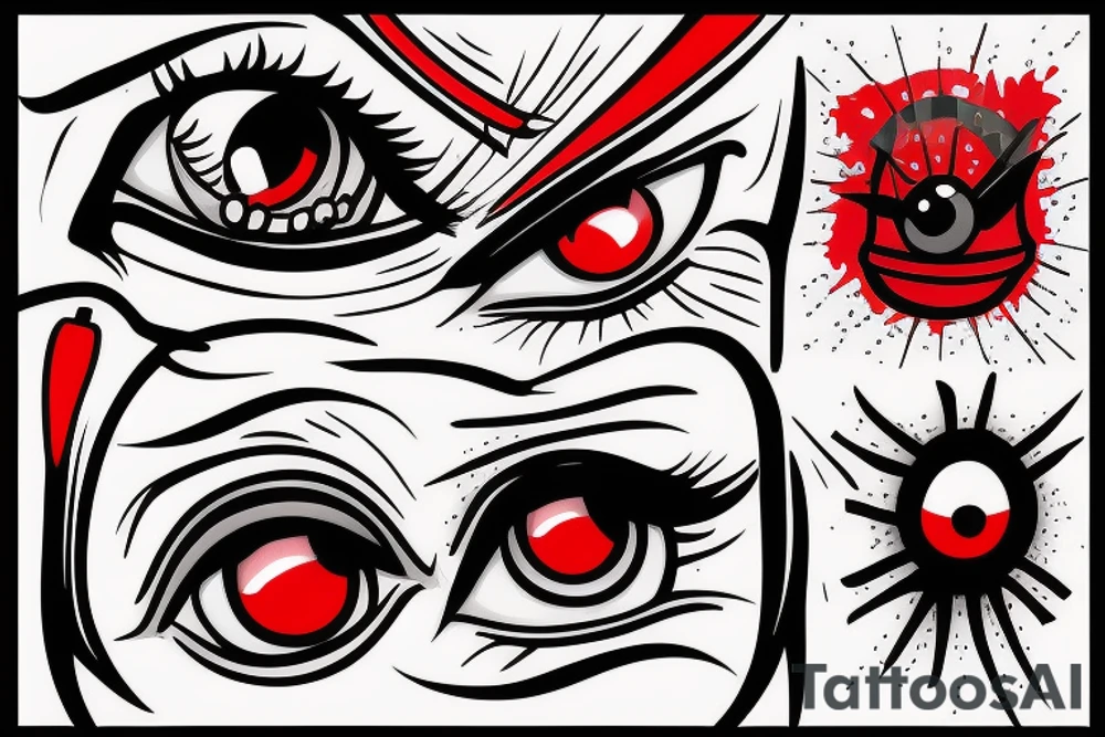 A leaking eye in black and red light tattoo idea