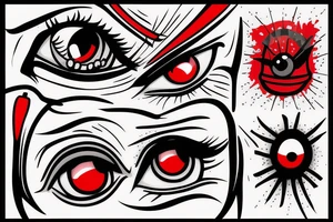 A leaking eye in black and red light tattoo idea