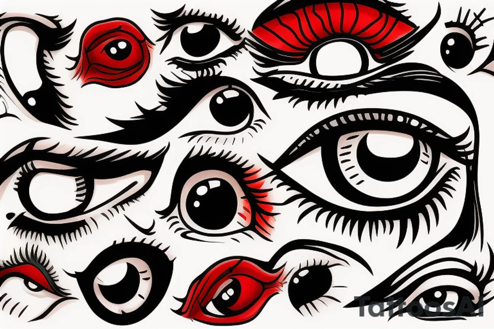 A leaking eye in black and red light tattoo idea