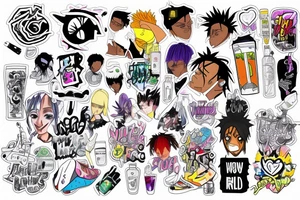 Juice wrld tribute with 999 and pills anime style tattoo idea