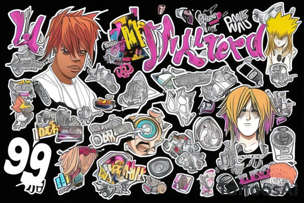 Juice wrld tribute with 999 and pills anime style tattoo idea