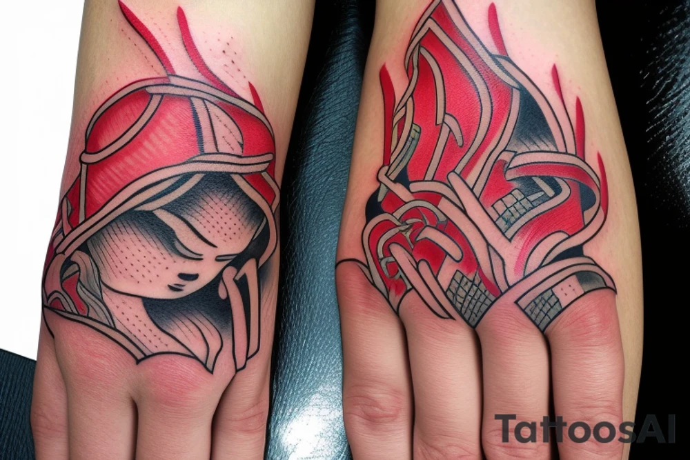 hands with red thread tattoo idea