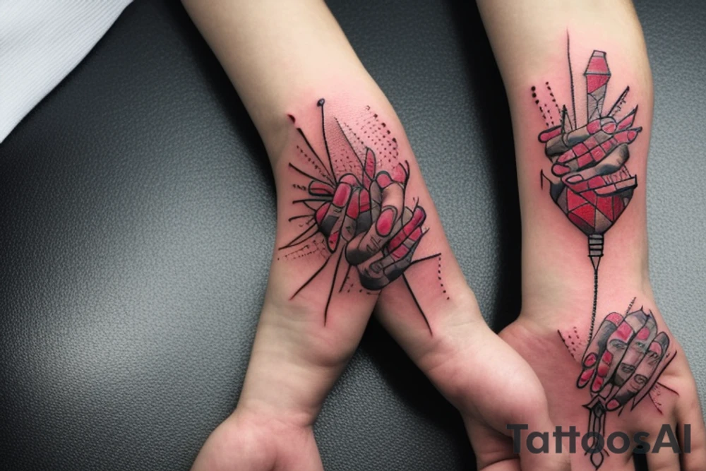 hands with red thread tattoo idea