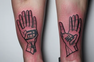 hands with red thread tattoo idea