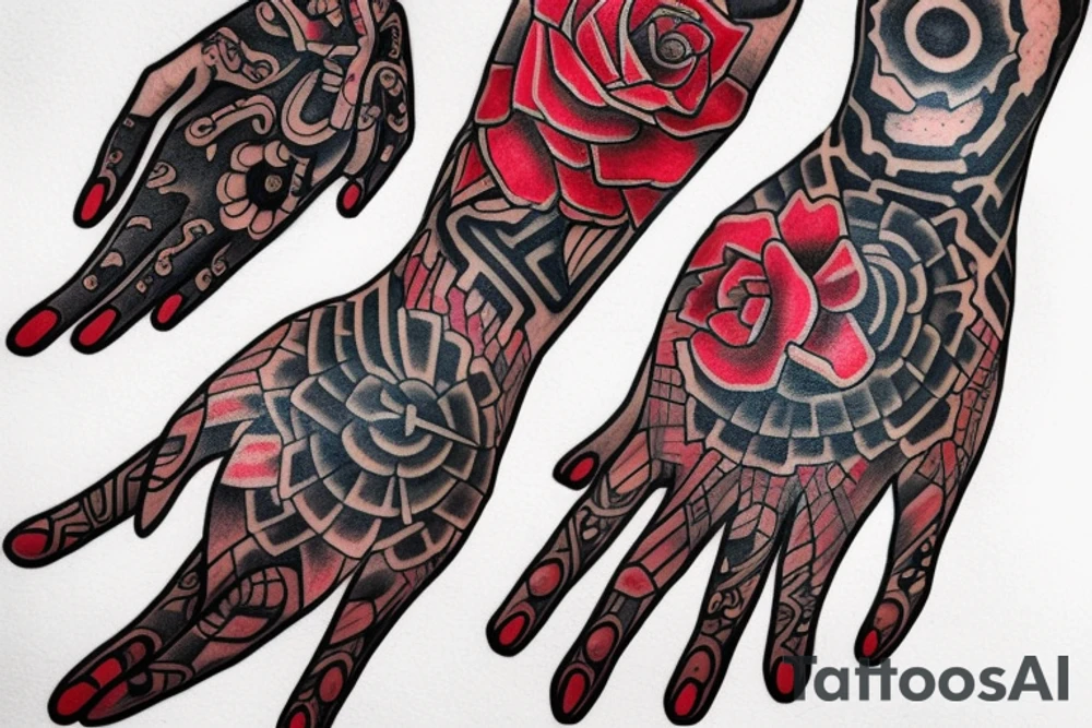 hands with red thread tattoo idea