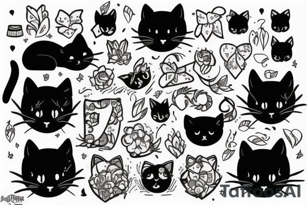 Black cat being cozy in the city tattoo idea