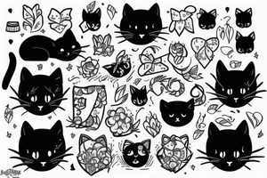 Black cat being cozy in the city tattoo idea