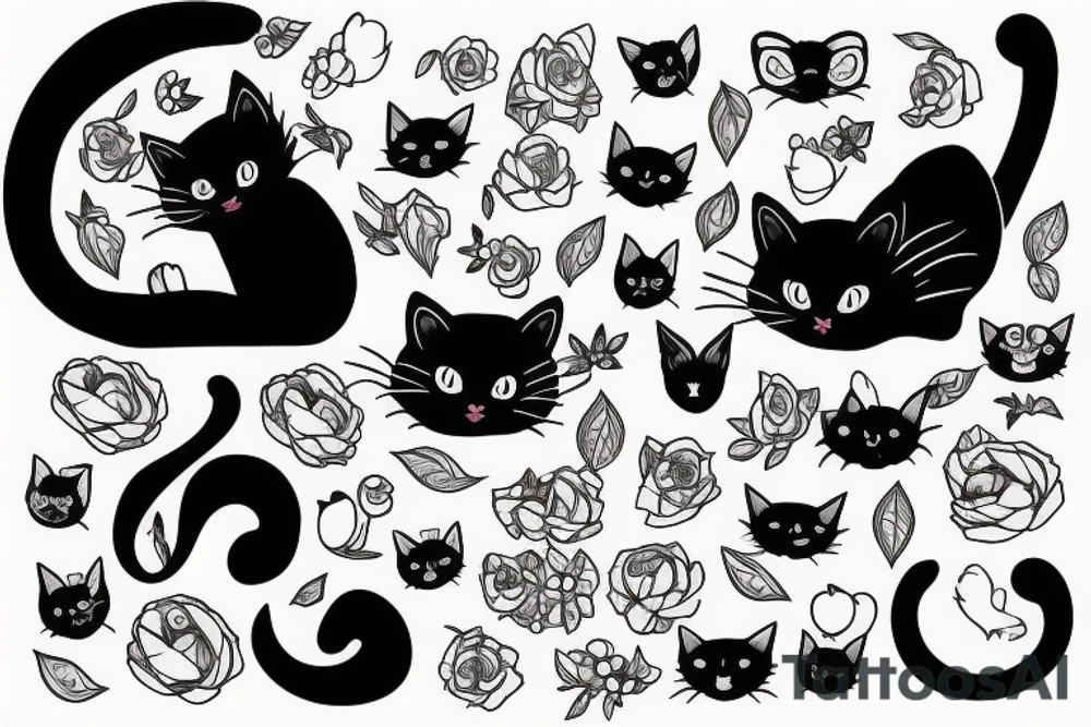 Black cat being cozy in the city tattoo idea