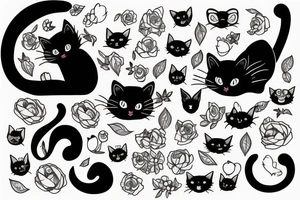 Black cat being cozy in the city tattoo idea