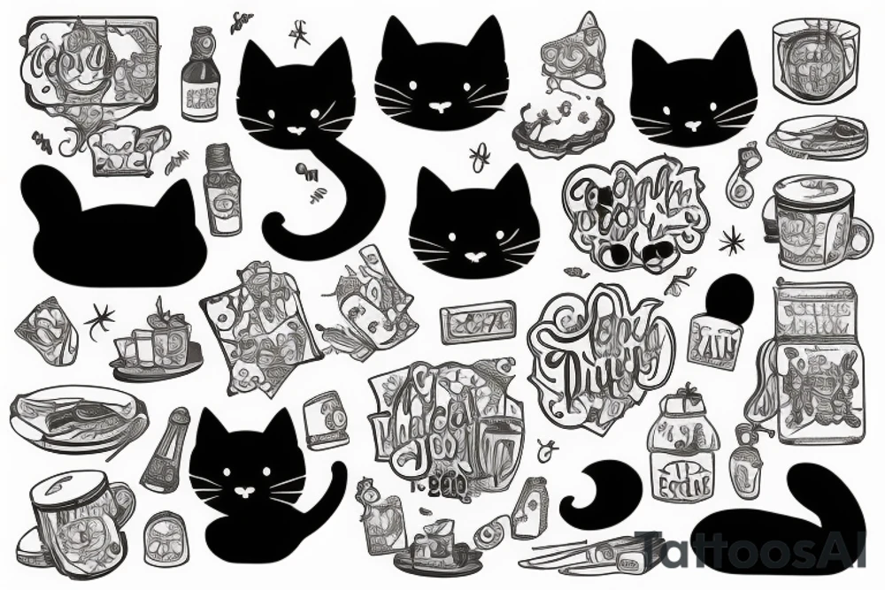 Black cat being cozy in the city tattoo idea