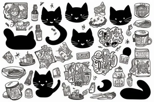Black cat being cozy in the city tattoo idea