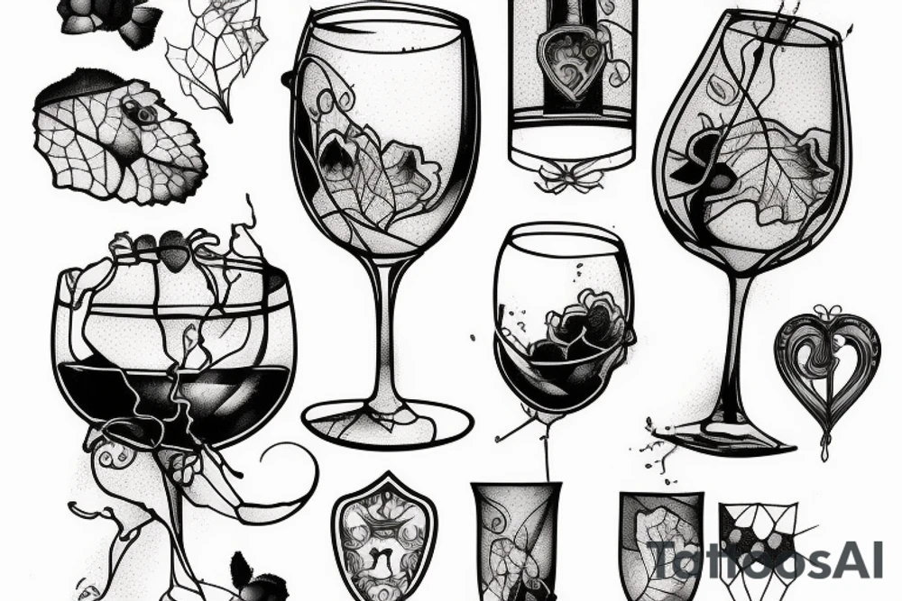 a broken glass of wine tattoo idea