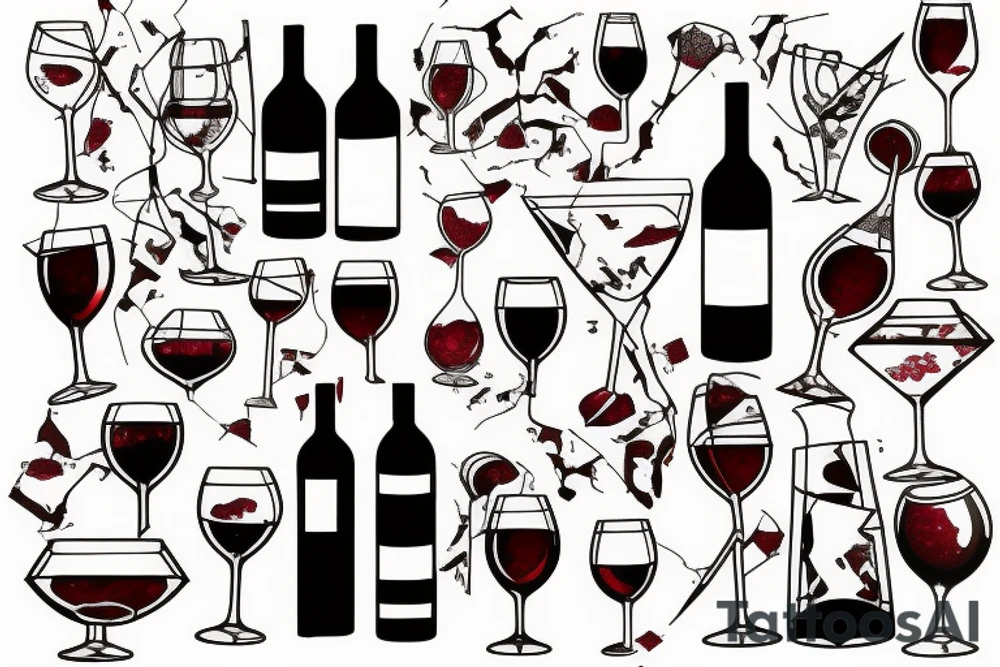 a broken glass of wine tattoo idea