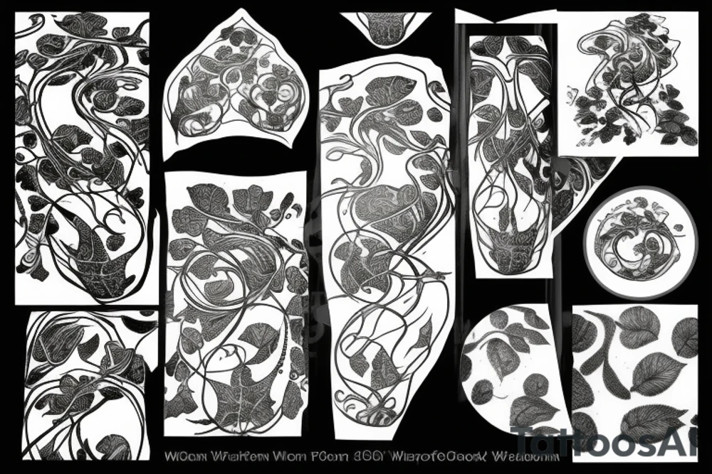 Poison ivy plant with swirls tattoo idea