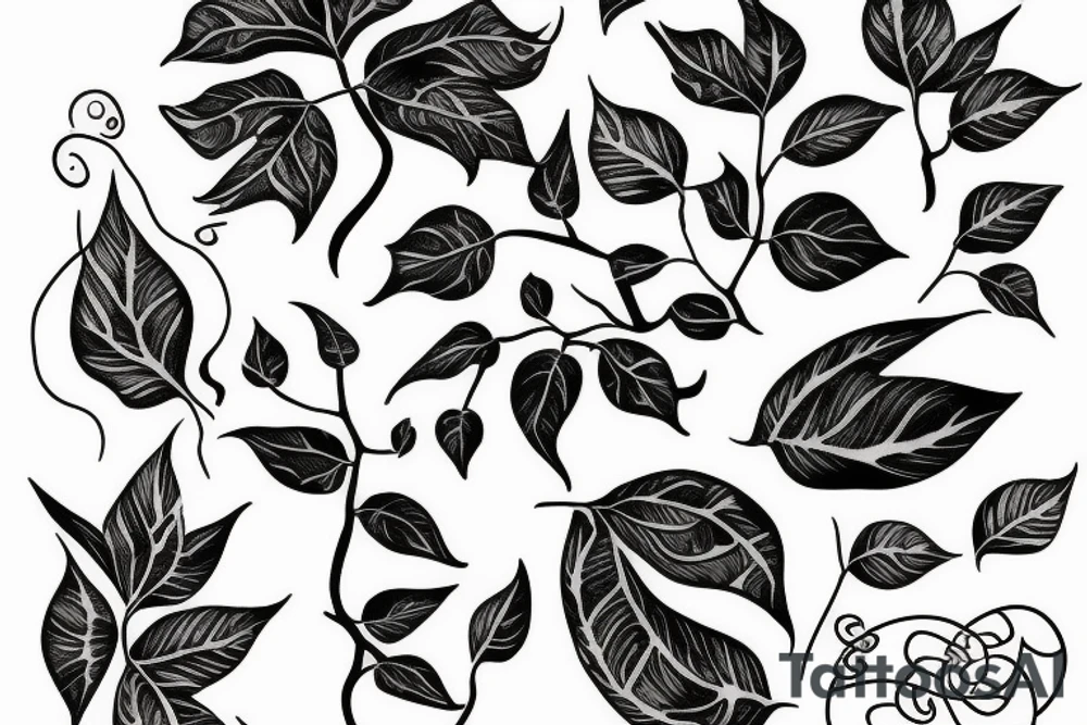 Poison ivy plant with swirls tattoo idea