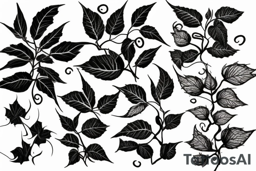 Poison ivy plant with swirls tattoo idea
