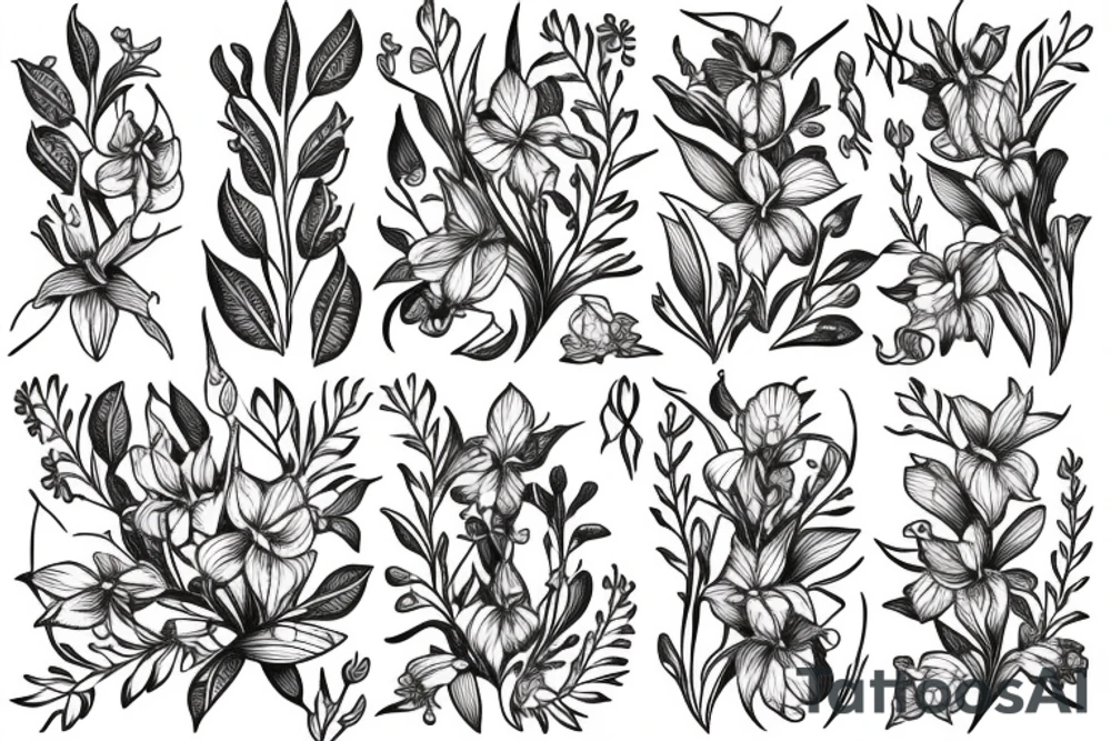 oleander and lily of the valley and foxglove flowers tattoo idea