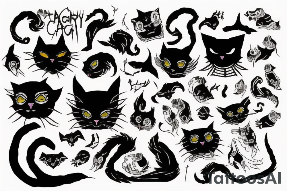 Scary dark cat tattoo idea