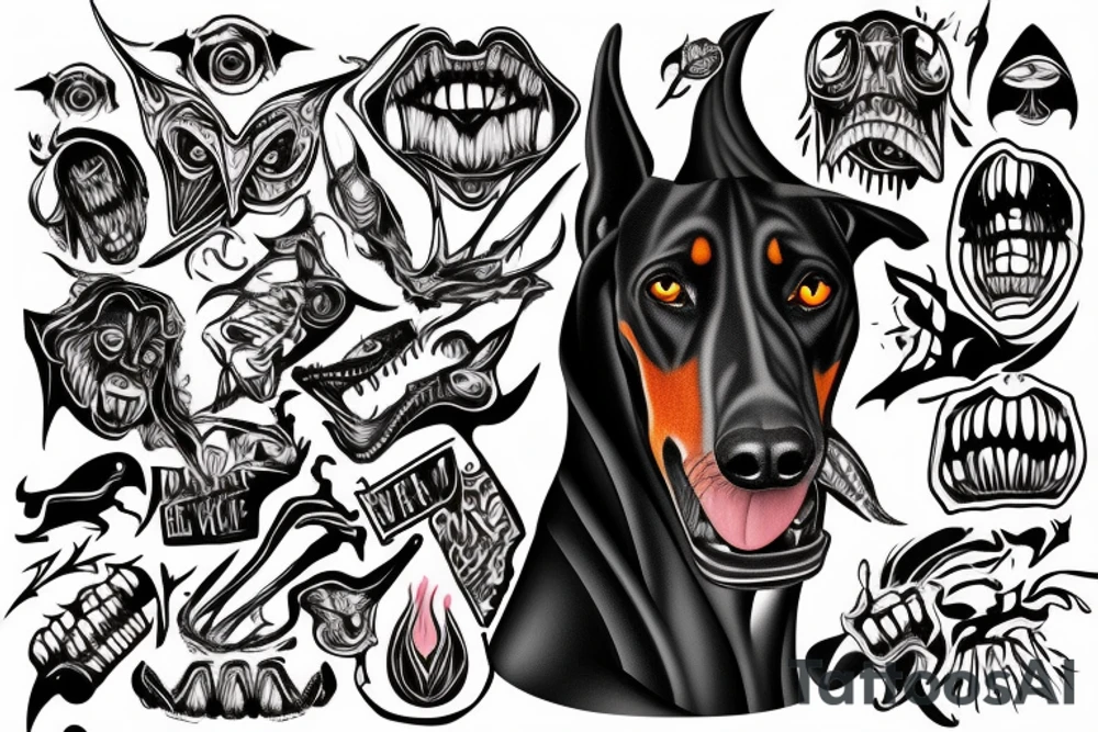 Doberman scary face tattoo idea
