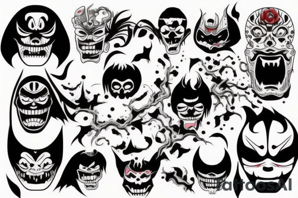 Dark scary Japan mask tattoo idea