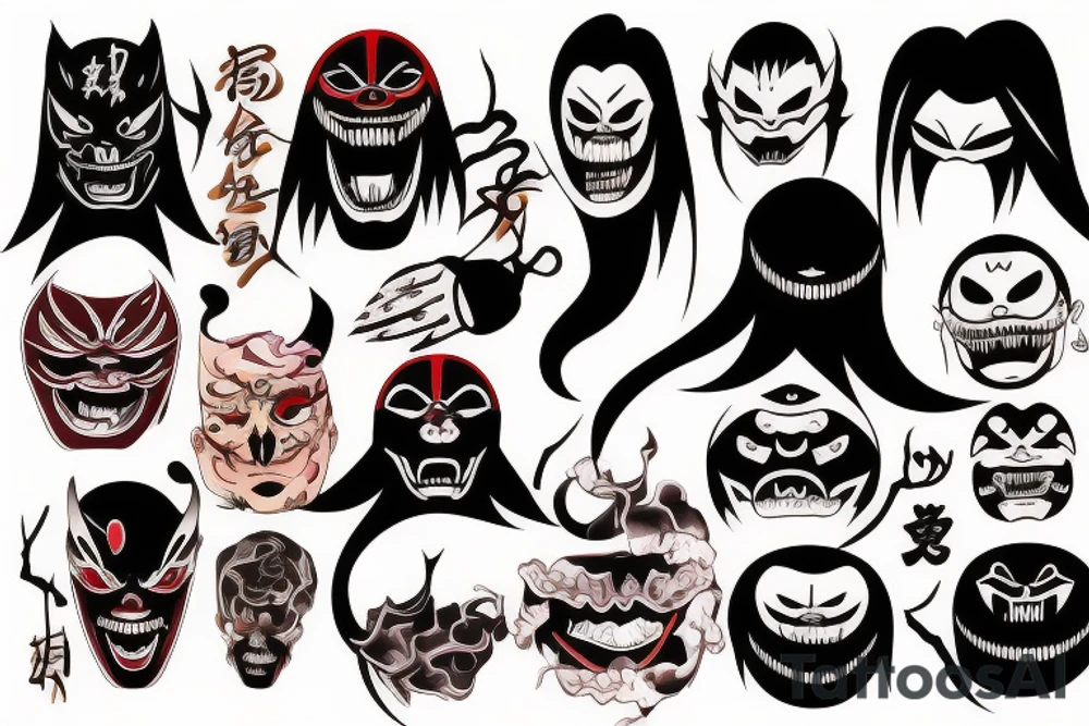 Dark scary Japan mask tattoo idea