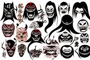 Dark scary Japan mask tattoo idea