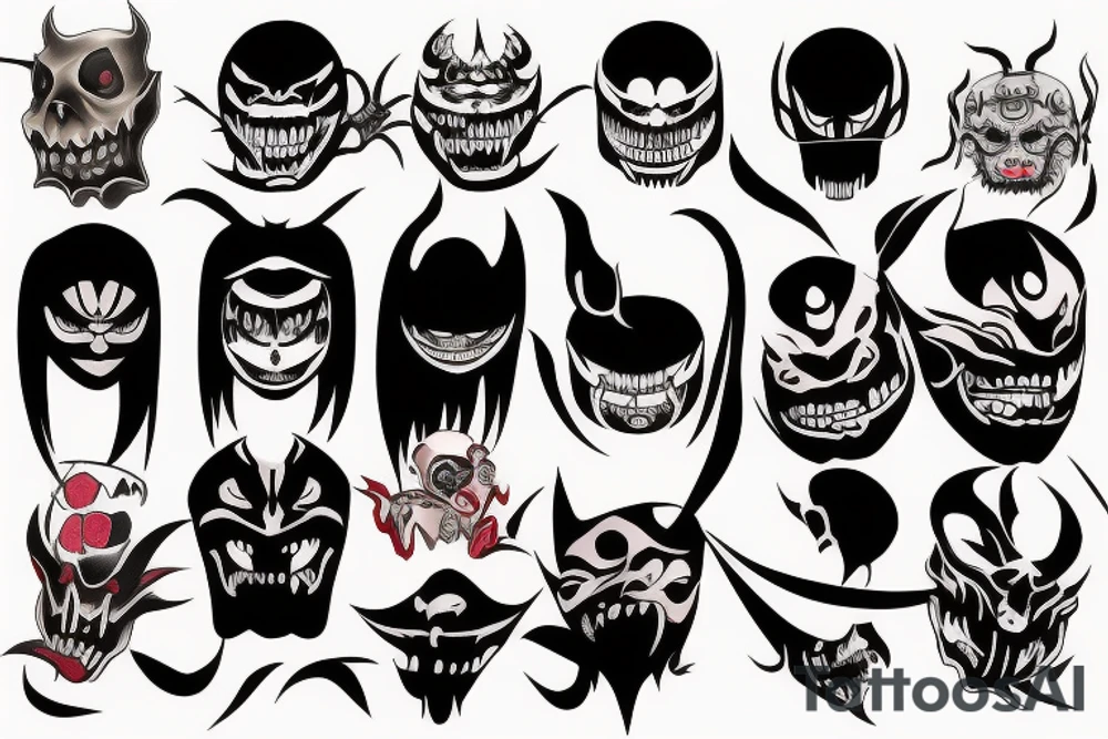 Dark scary Japan mask tattoo idea